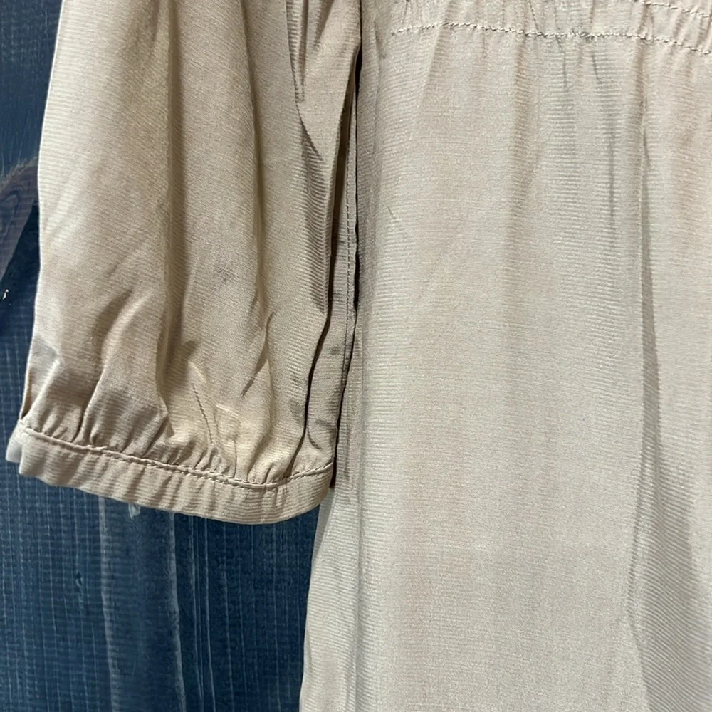 Zara Woman Khaki‎ Ruffle Mini Dress M Cinch Waist Neutral Minimalist Goblincore